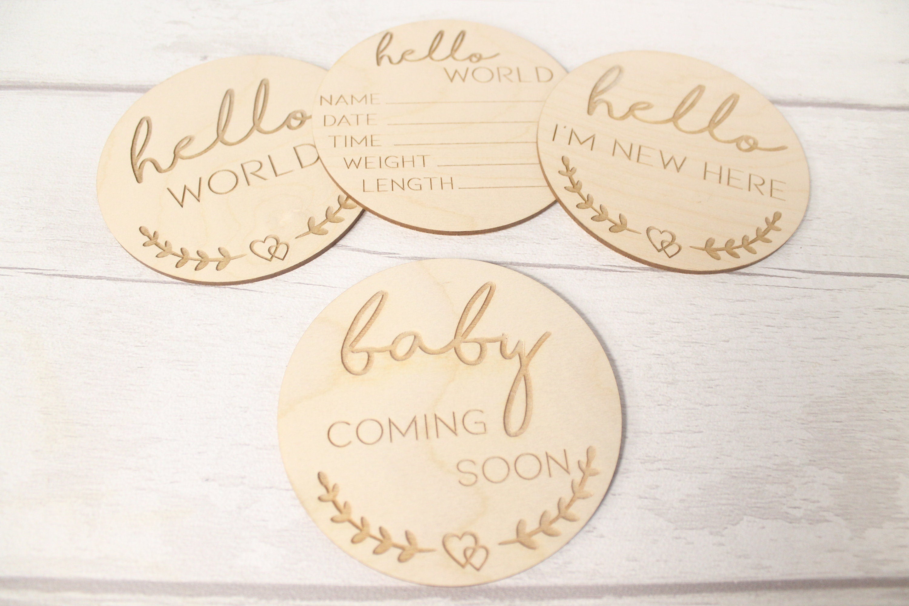 Baby Announcement Disc - New Baby Card - Hello World New Baby Gift - New Baby Photo Prop - Parent To Be or Baby Shower Gift -Milestone Disc