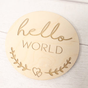 New Baby Announcement Cards  Set of 4 - Hello World New Baby Gift - New Baby Photo Prop - Parent To Be or Baby Shower Gift - Milestone Disc