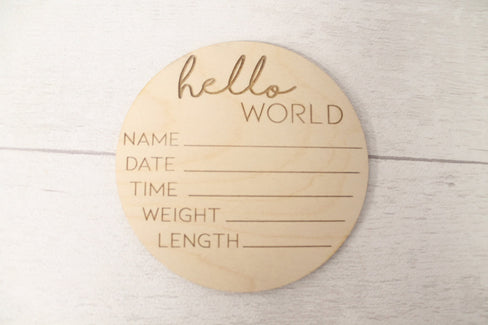 Baby Announcement Disc - New Baby Card - Hello World New Baby Gift - New Baby Photo Prop - Parent To Be or Baby Shower Gift -Milestone Disc