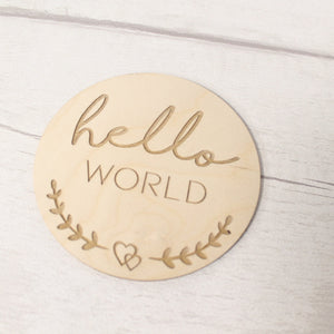 Baby Announcement Disc - New Baby Card - Hello World New Baby Gift - New Baby Photo Prop - Parent To Be or Baby Shower Gift -Milestone Disc