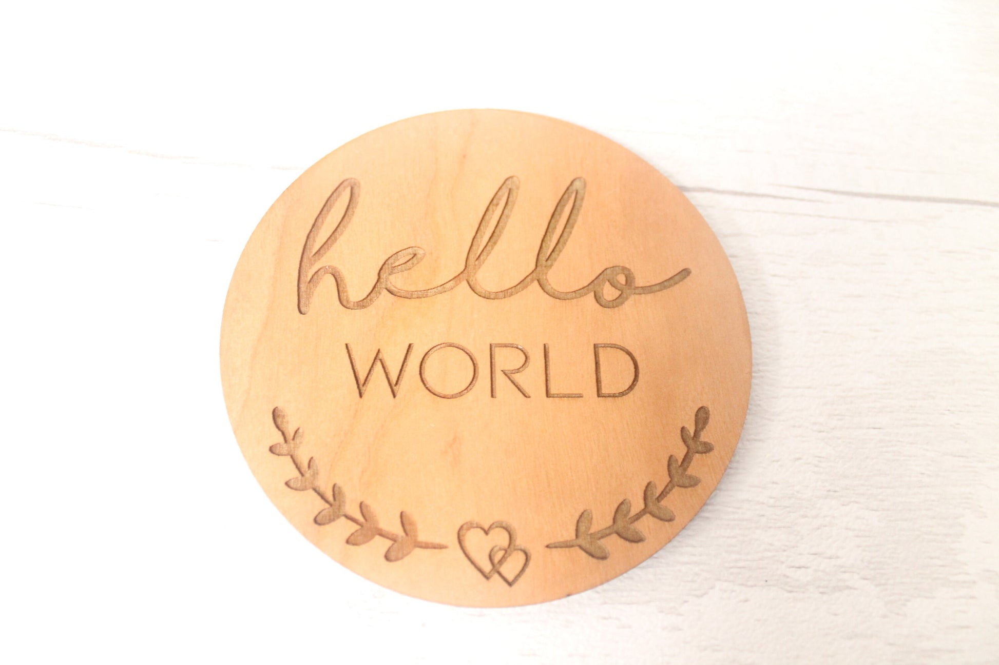 Baby Announcement Disc - New Baby Card - Hello World New Baby Gift - New Baby Photo Prop - Baby Shower Gift -Milestone Disc - Cherry