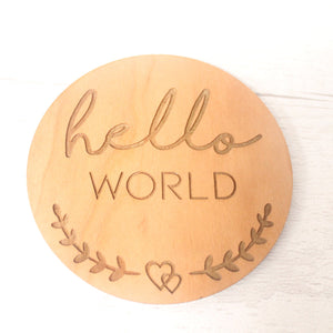 Baby Announcement Disc - New Baby Card - Hello World New Baby Gift - New Baby Photo Prop - Baby Shower Gift -Milestone Disc - Cherry