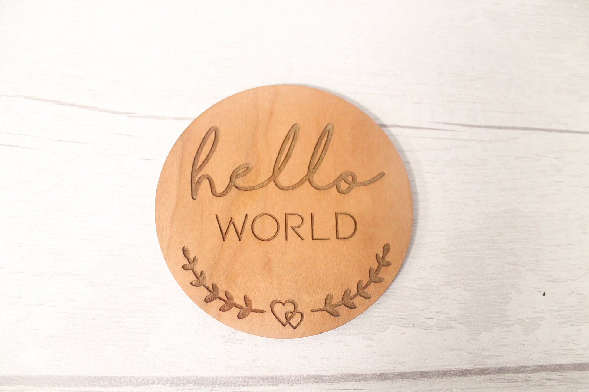 Baby Announcement Disc - New Baby Card - Hello World New Baby Gift - New Baby Photo Prop - Baby Shower Gift -Milestone Disc - Cherry