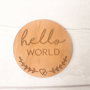 Baby Announcement Disc - New Baby Card - Hello World New Baby Gift - New Baby Photo Prop - Baby Shower Gift -Milestone Disc - Cherry