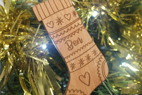 Personalised Christmas Stocking Bauble - Personalised Wooden Bauble - Stocking Charm - Personalised Christmas Ornaments