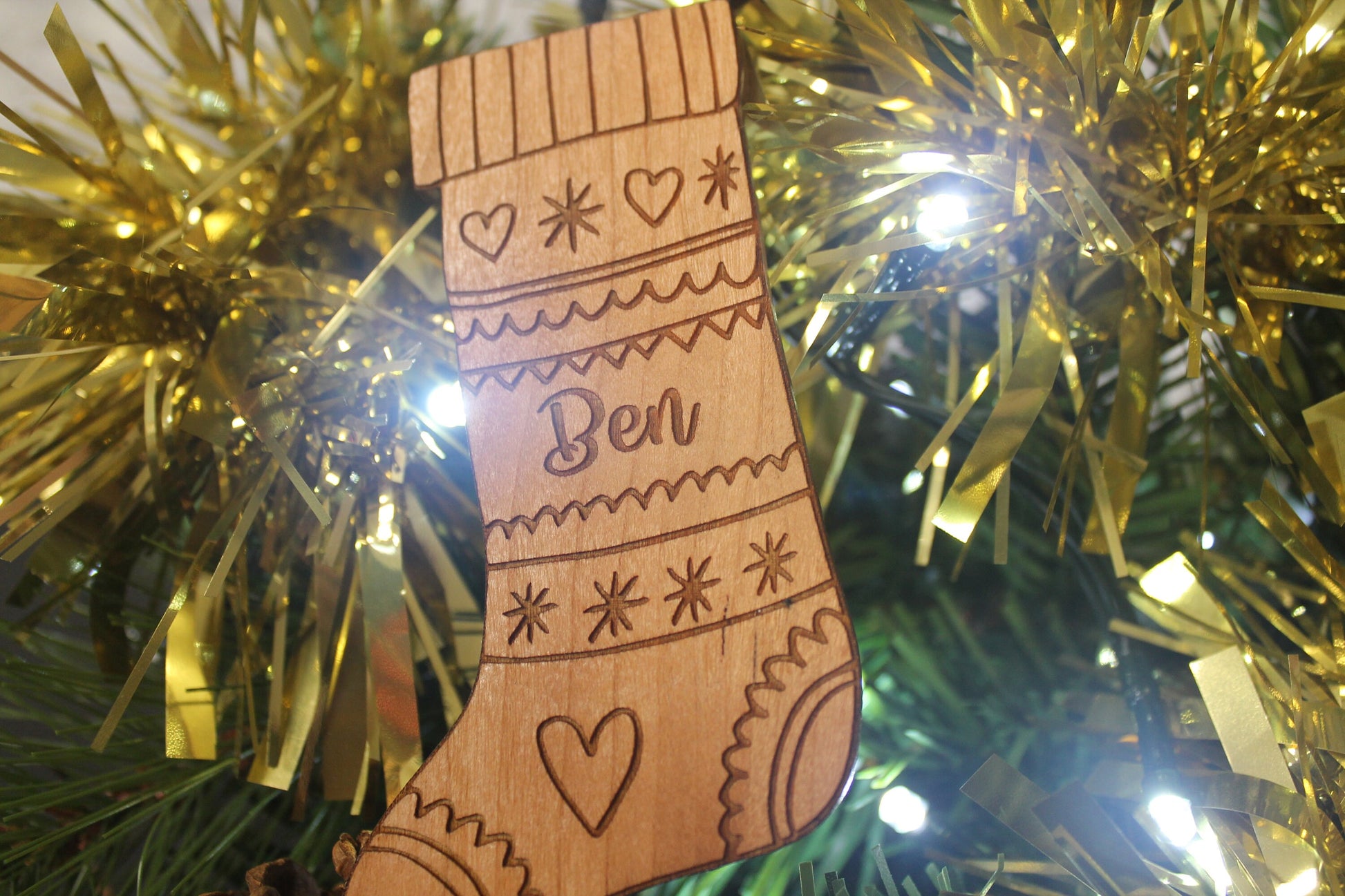 Personalised Christmas Stocking Bauble - Personalised Wooden Bauble - Stocking Charm - Personalised Christmas Ornaments