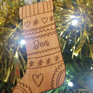 Personalised Christmas Stocking Bauble - Personalised Wooden Bauble - Stocking Charm - Personalised Christmas Ornaments