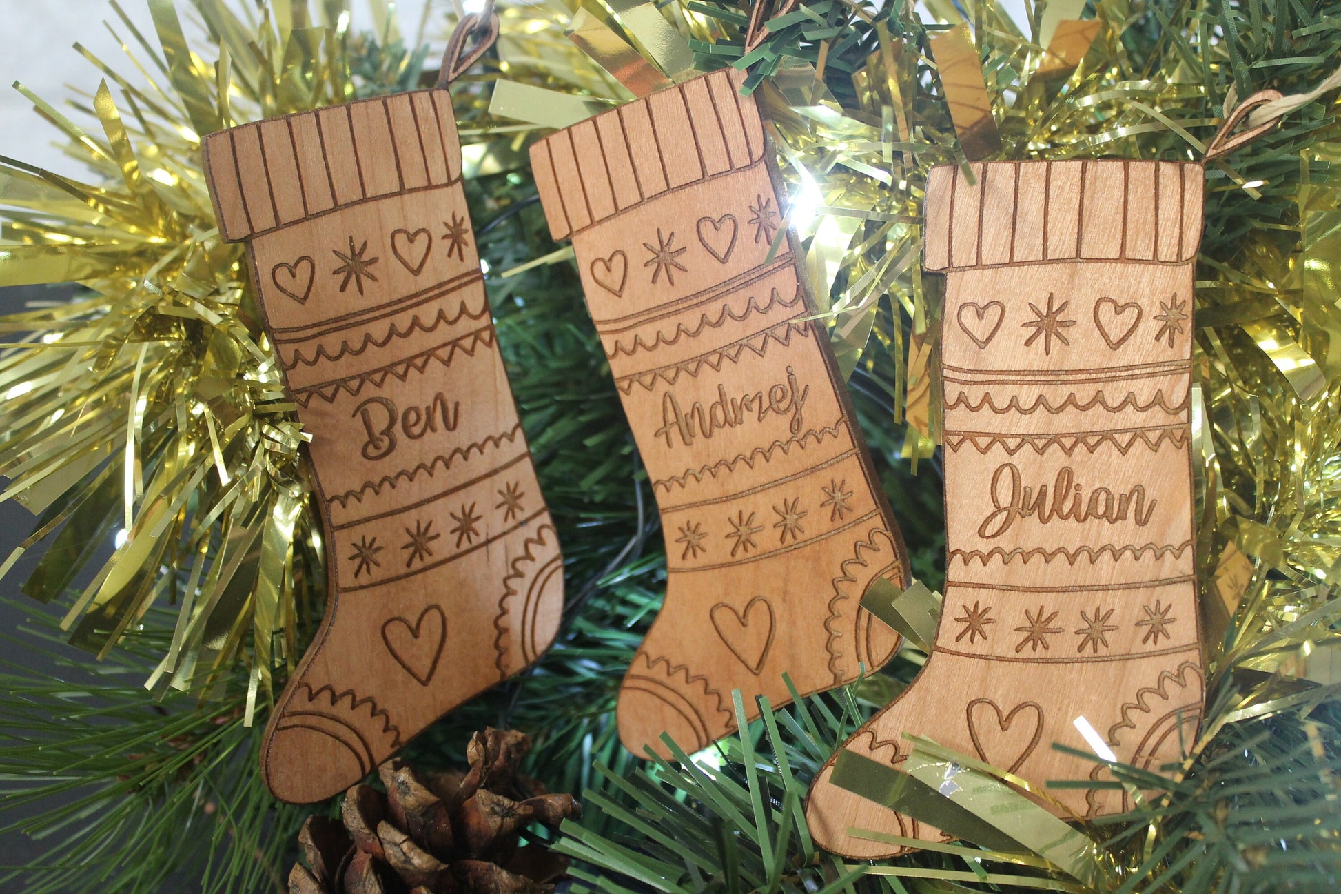 Personalised Christmas Stocking Bauble - Personalised Wooden Bauble - Stocking Charm - Personalised Christmas Ornaments
