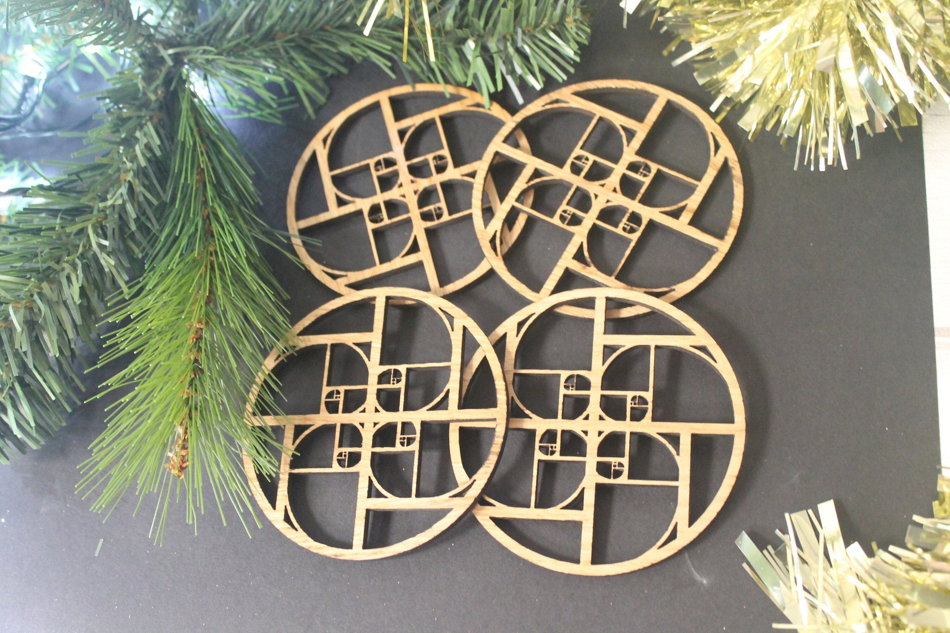 Christmas Tree Decoration Fibonacci Golden Ratio Phi Sacred Geometry Laser Cut Set of 4