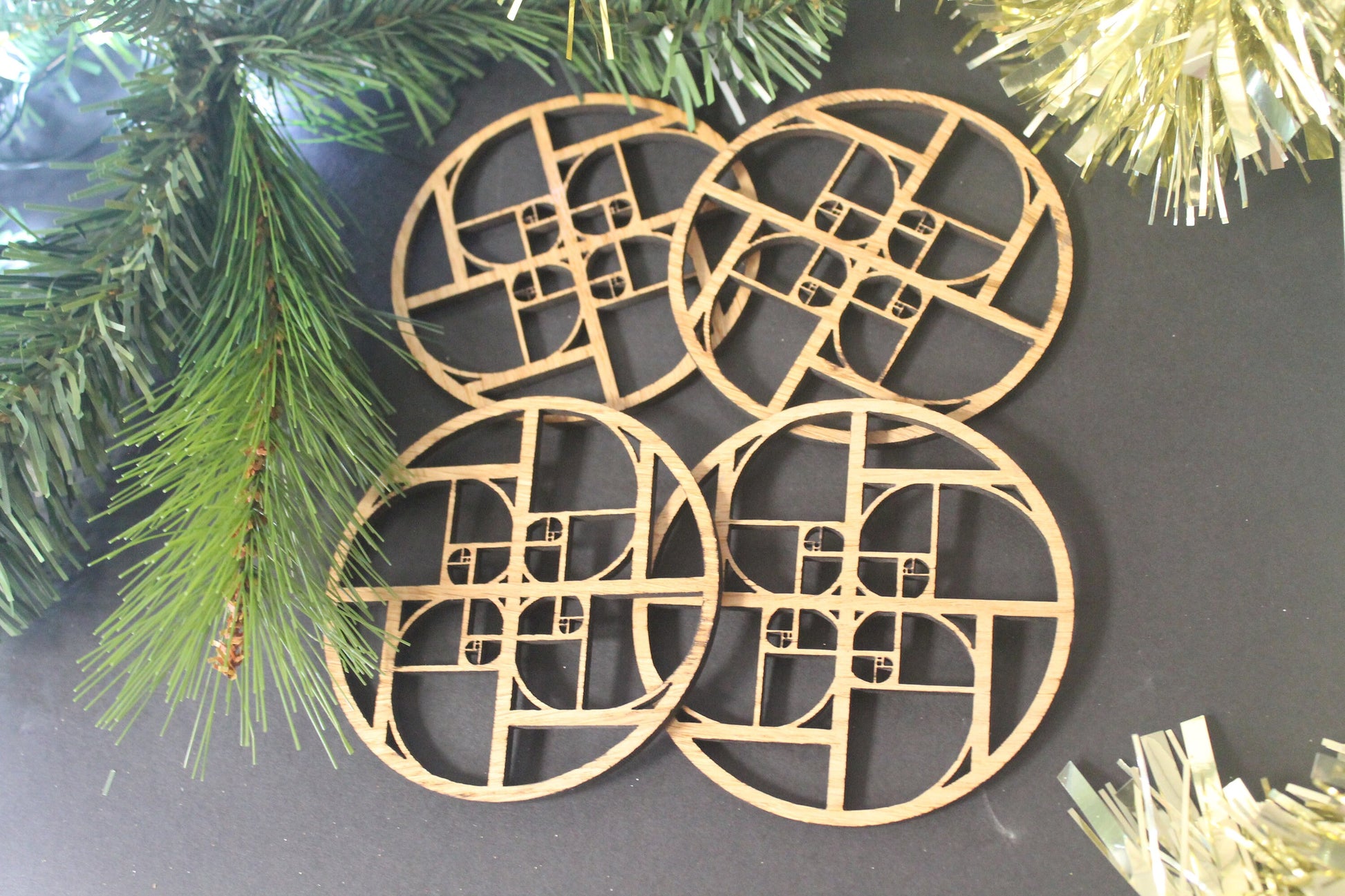 Christmas Tree Decoration Fibonacci Golden Ratio Phi Sacred Geometry Laser Cut Set of 4