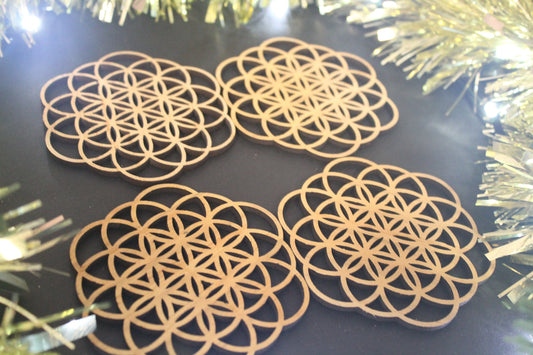 Christmas Tree Decoration Flower of Life Foundations Sacred Geometry  Laser Cut Set of 4