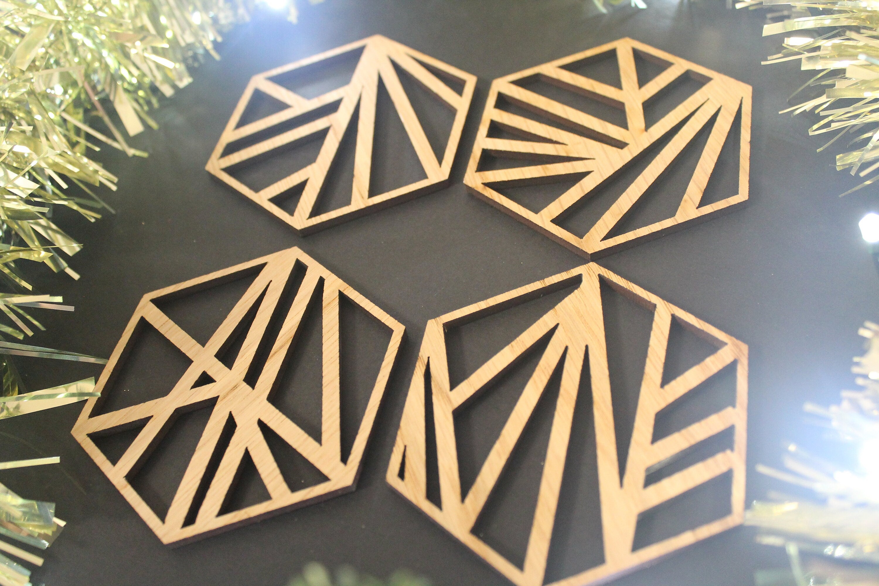 Christmas Tree Decoration Abstract Geometry  Laser Cut Set of 4