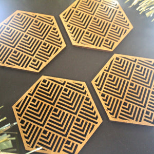 Christmas Tree Decoration Geometry Lines Mexican Art Inspired Laser Cut Set of 4
