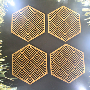 Christmas Tree Decoration Geometry Lines Mexican Art Inspired Laser Cut Set of 4