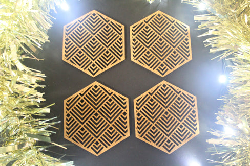Christmas Tree Decoration Geometry Lines Mexican Art Inspired Laser Cut Set of 4
