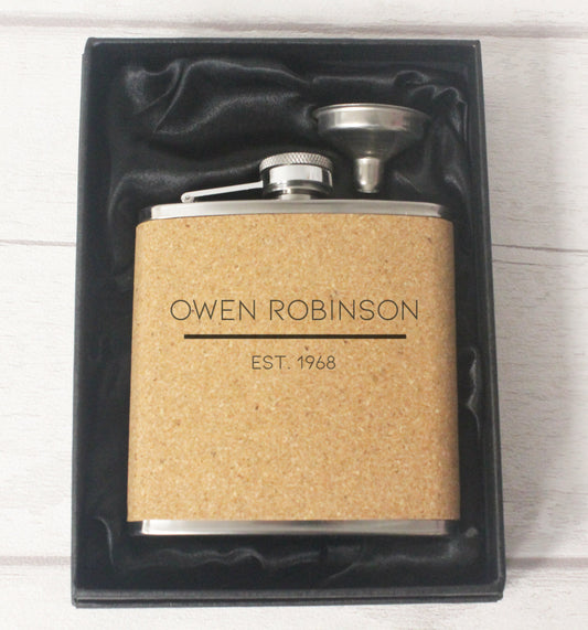 Personalised Hip Flask - Best Man Groomsman Groom Gift - Father’s Day – Christmas Gift – Wedding Favour - 6oz - Cork