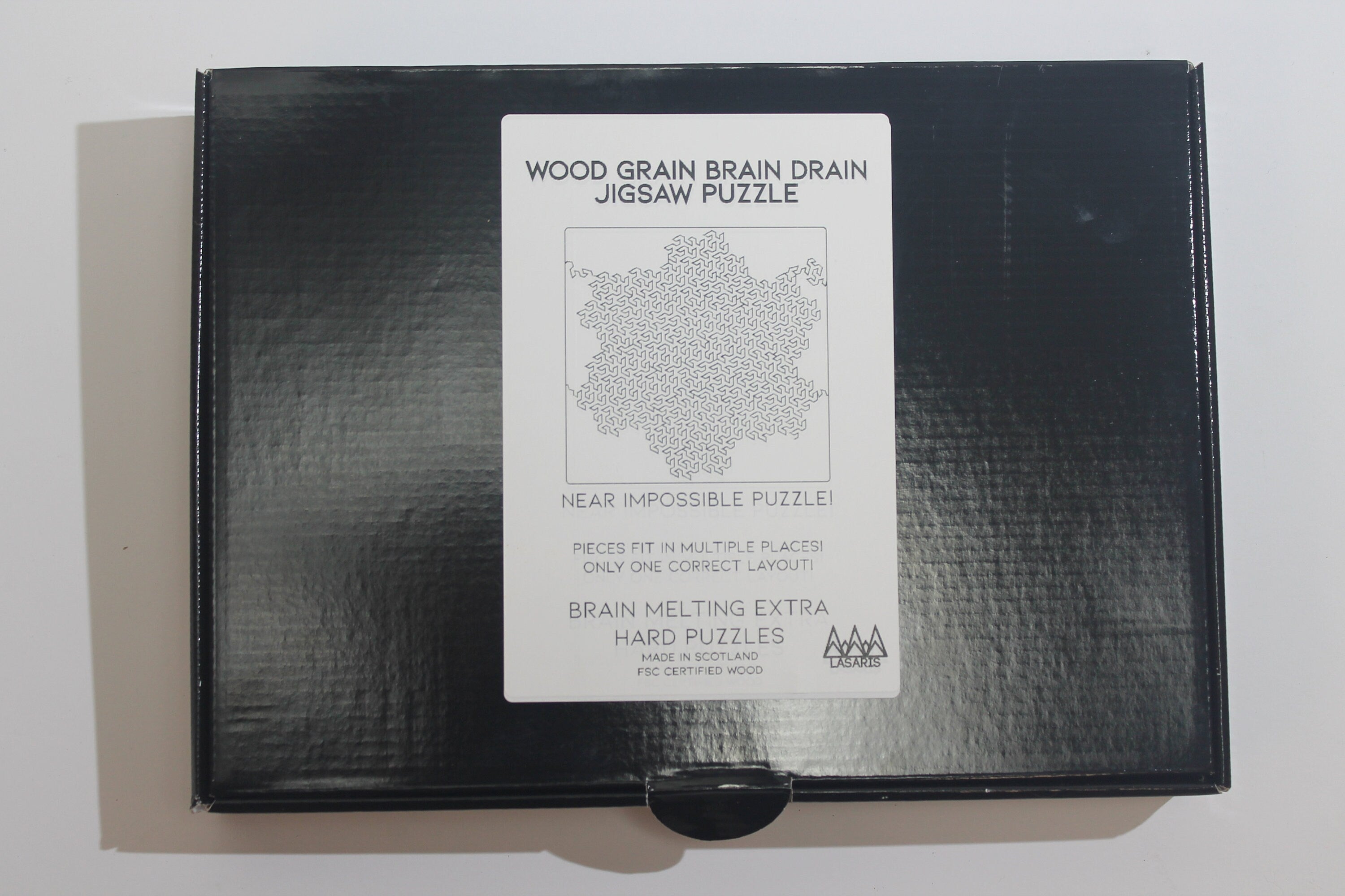Wood Grain Brain Drain Puzzle - Hard Wood Jigsaw - Gosper Curve Fractal Puzzle