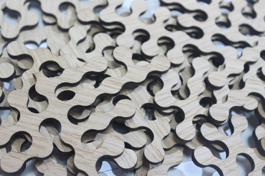 Wood Grain Brain Drain Puzzle - Hard Wood Jigsaw - Gosper Curve Fractal Puzzle - Circular Pieces