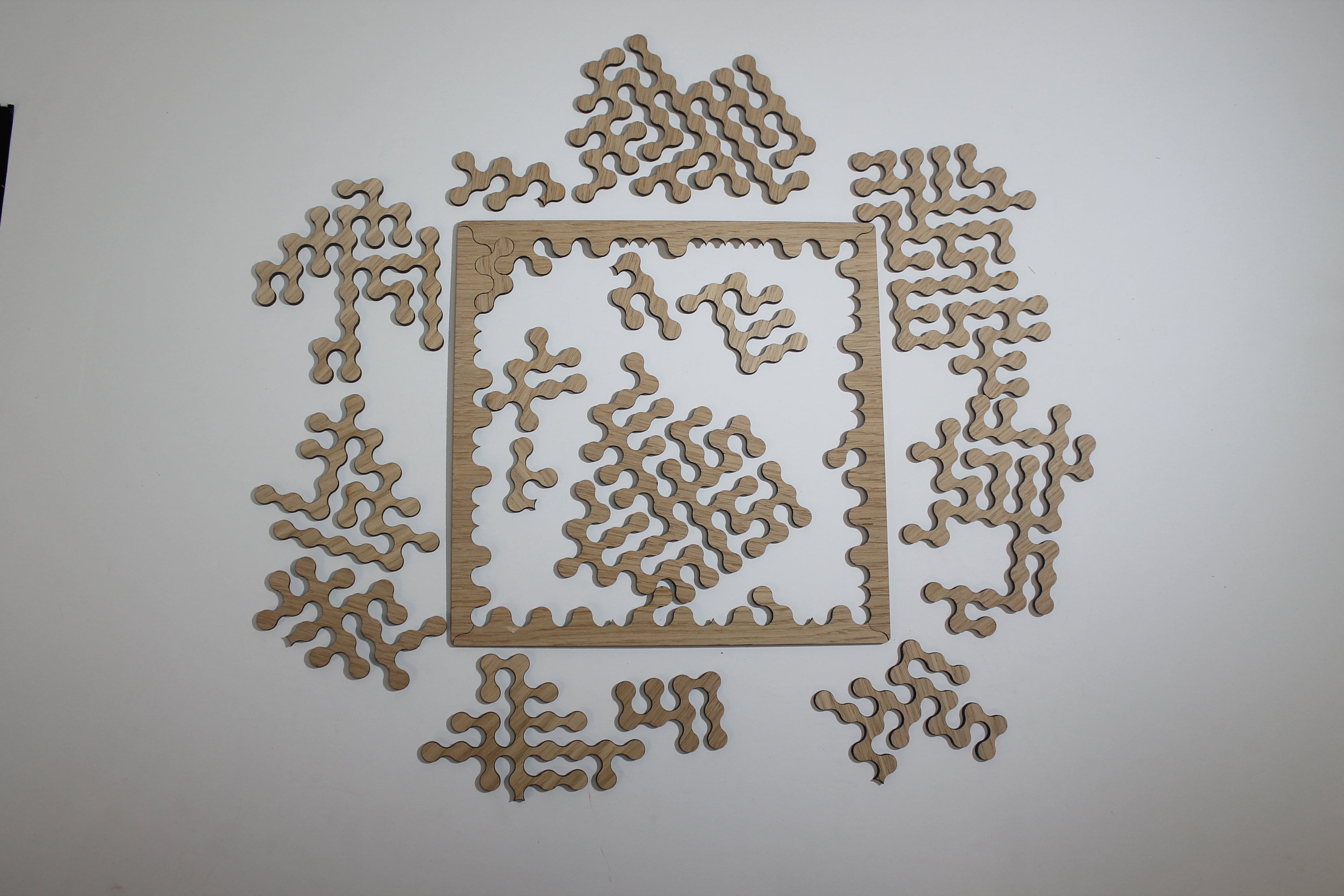 Wood Grain Brain Drain Puzzle - Hard Wood Jigsaw - Gosper Curve Fractal Puzzle - Circular Pieces