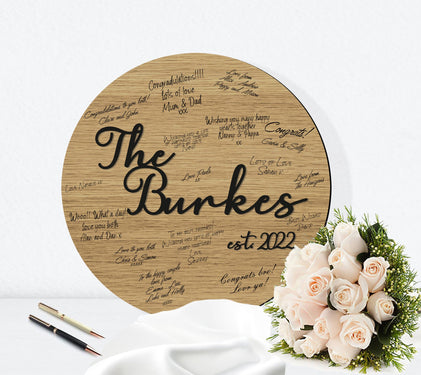 Circular Wood Wedding Guestbook Signing Board Round Alternative Guestbook - Classic Style