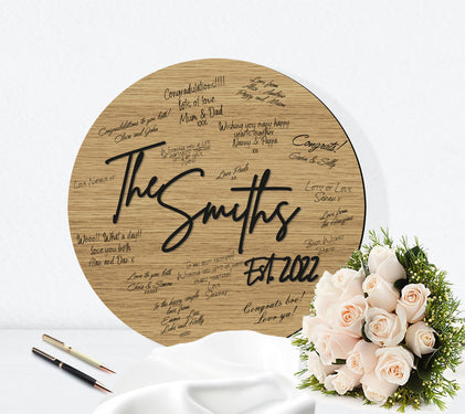 Circular Wood Wedding Guestbook Signing Board Round Alternative Guestbook - Signature Style