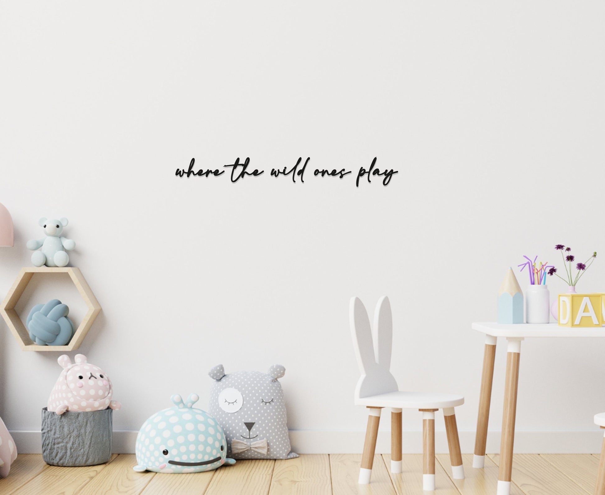 Where The Wild Ones Play - Nursery Wall Art - Childrens Bedroom - Wooden Word Text Art - Bedroom Art Gift - In Line Font 2