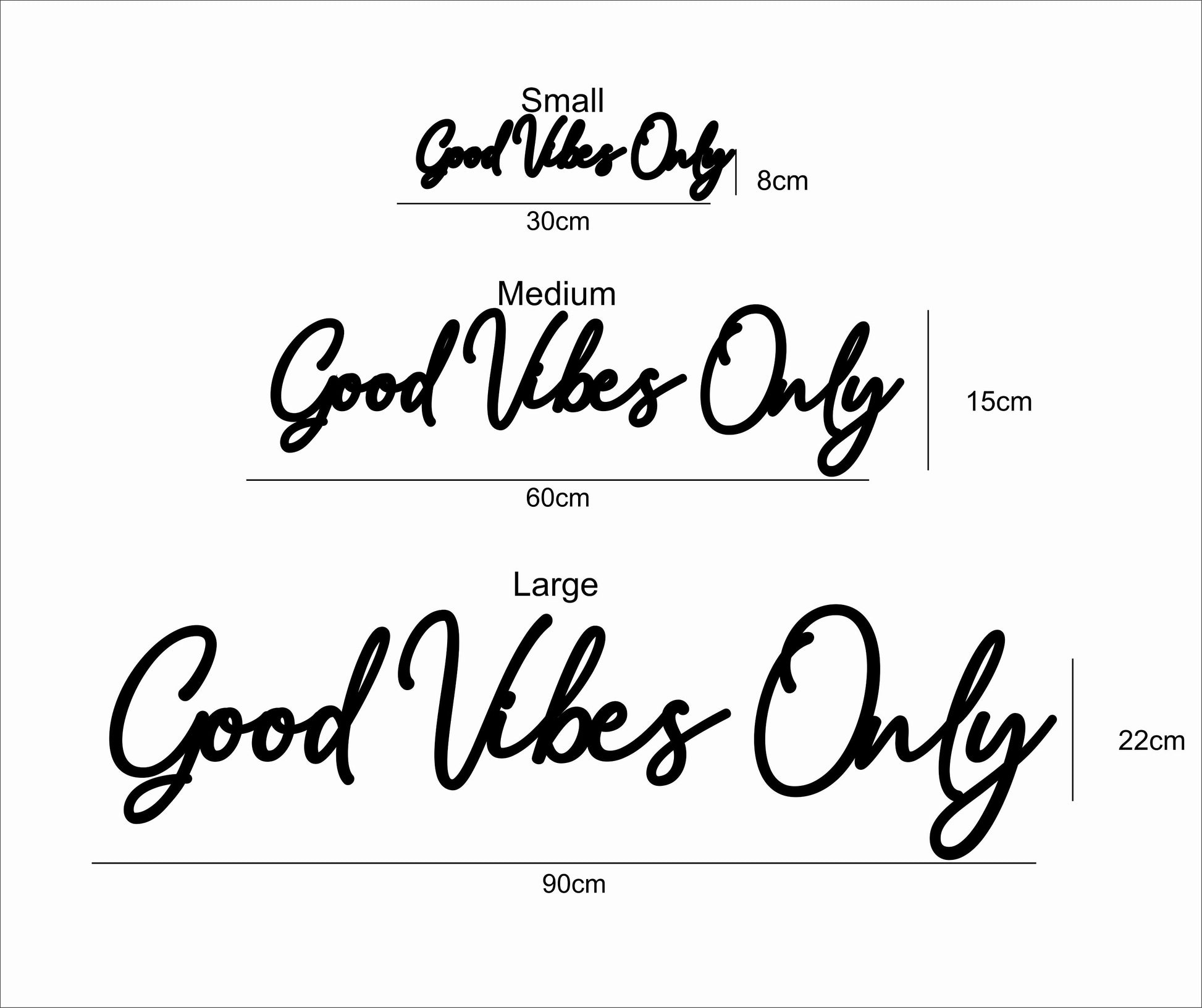 Good Vibes Only Wall Art - In Line - Family Art - Wooden Word Text Art - Art Gift - Bespoke Wall Words - Wall Quotes & Sayings - Font 1