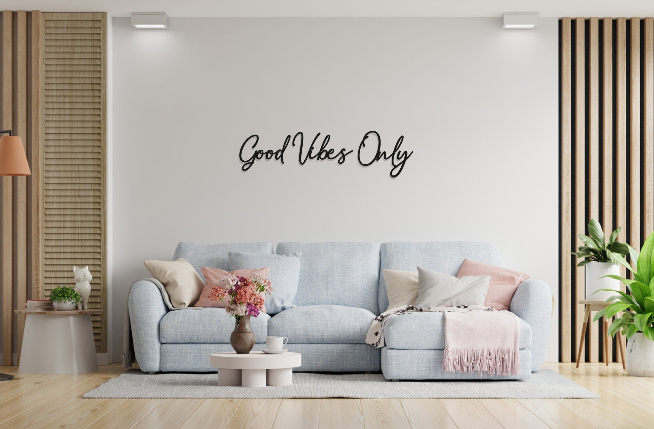 Good Vibes Only Wall Art - In Line - Family Art - Wooden Word Text Art - Art Gift - Bespoke Wall Words - Wall Quotes & Sayings - Font 1