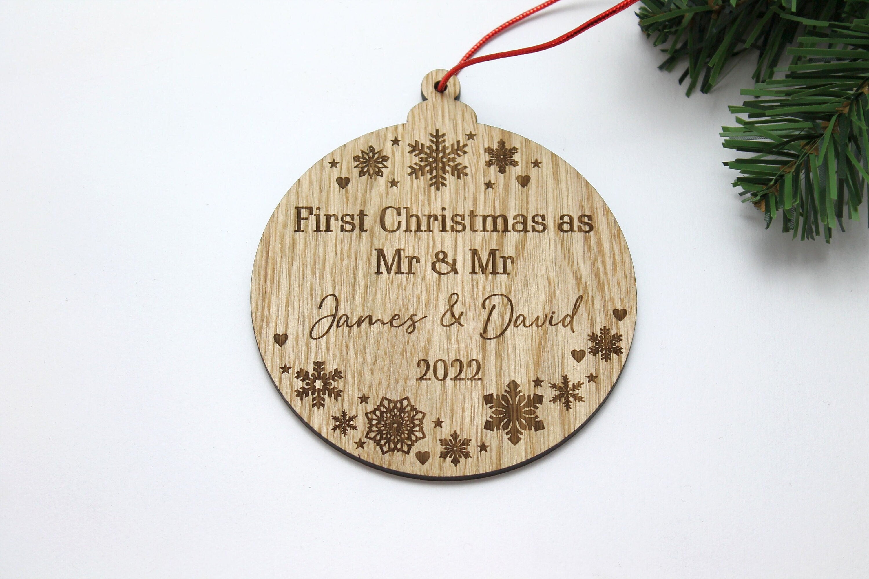 Personalised First Christmas Mr & Mr Bauble - Personalised Wooden Bauble  - Custom Christmas Ornaments