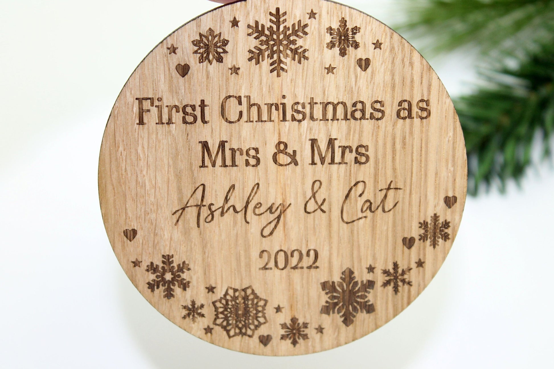 Personalised First Christmas Mrs & Mrs Bauble - Personalised Wooden Bauble  - Custom Christmas Ornaments