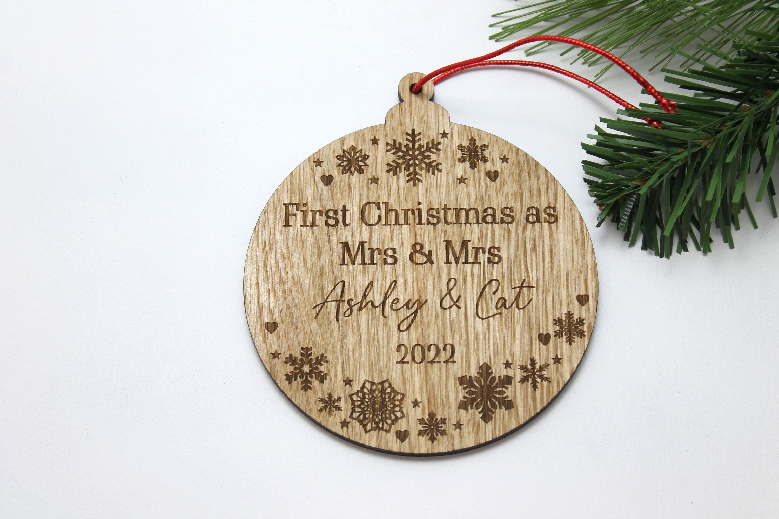 Personalised First Christmas Mrs & Mrs Bauble - Personalised Wooden Bauble  - Custom Christmas Ornaments