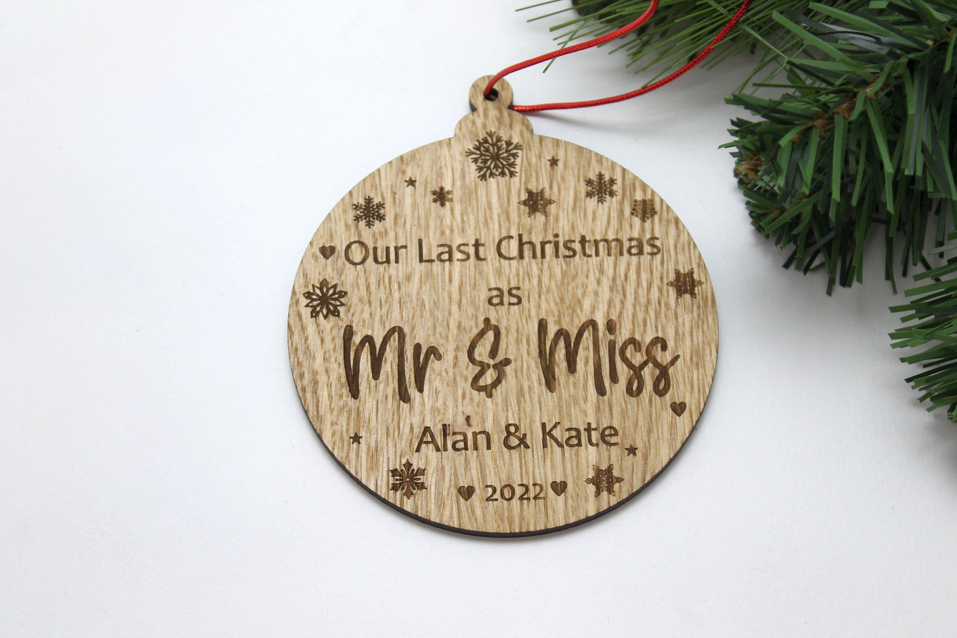 Personalised Last Christmas Couples Bauble - Personalised Wooden Bauble  - Custom Christmas Ornaments - Last Christmas As Miss & Mr