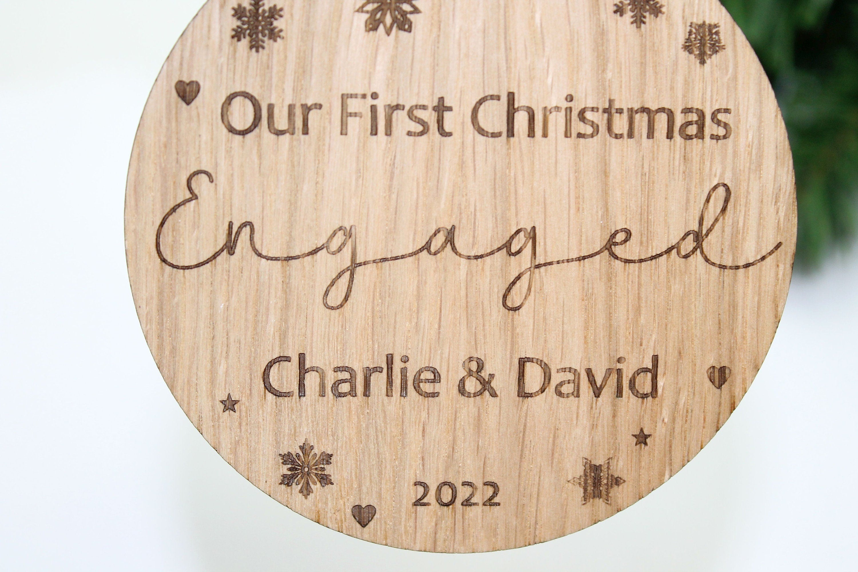 Personalised First Christmas Engaged Bauble - Personalised Wooden Bauble  - Custom Christmas Ornaments