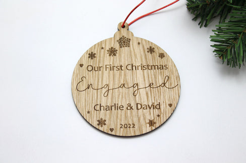 Personalised First Christmas Engaged Bauble - Personalised Wooden Bauble  - Custom Christmas Ornaments