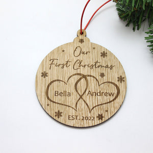 Personalised First Christmas Couples Bauble - Personalised Wooden Bauble  - Custom Christmas Ornaments