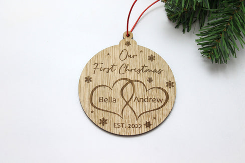 Personalised First Christmas Couples Bauble - Personalised Wooden Bauble  - Custom Christmas Ornaments