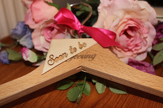 Wooden Wedding Dress Coat Hanger Engraved Custom Text - Beautiful Quality Personalised Wooden Wedding Dress Hanger.