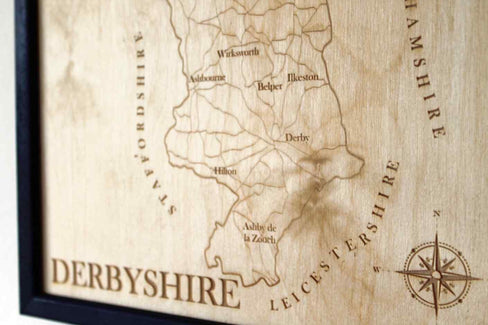 Derbyshire Map - Engraved Wooden Map