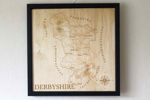 Derbyshire Map - Engraved Wooden Map