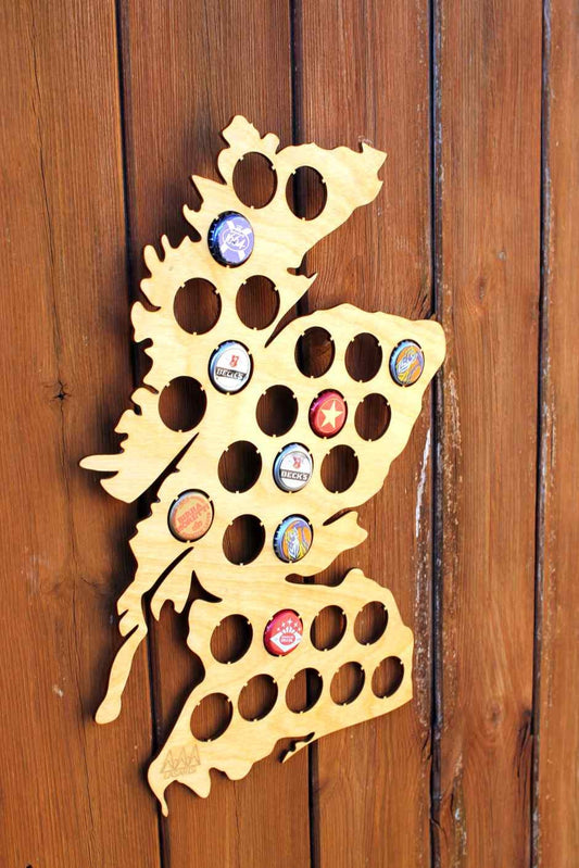 Scotland Beer Cap Map Bottle Cap Map Collection Gift Art Collector Wall Hanger