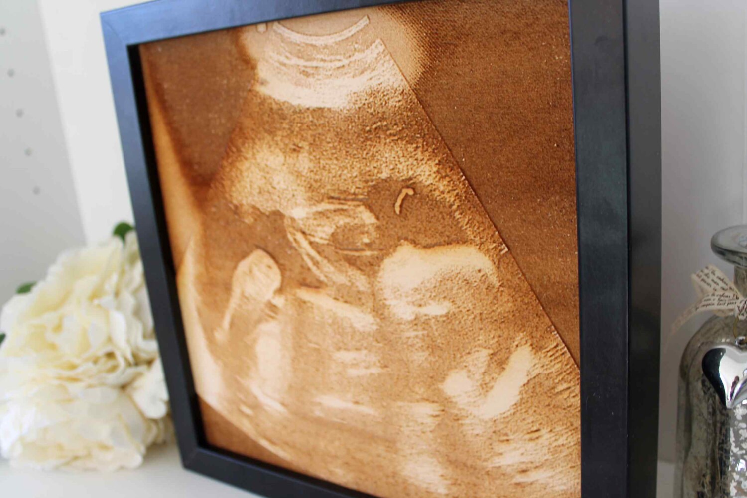 Baby Scan Engraving - Engraved into Wood - Framed Baby Scan