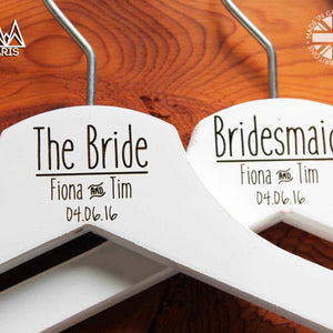 10 Personalised Bridal Wedding Hanger in Wood or White - Hanger Engraved Wedding Gift Bride, Bridesmaids and more. Line Split.