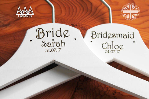 10 Personalised Bridal Wedding Hanger in Wood or White - Hanger Engraved Wedding Gift Bride, Bridesmaids and more.