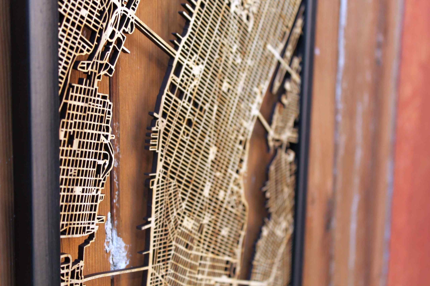 New York Manhattan Wood Map Laser Cut Street Map