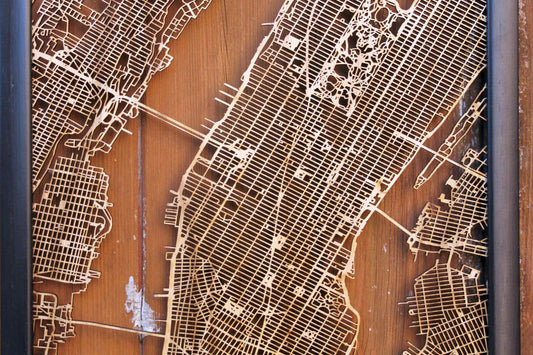 New York Manhattan Wood Map Laser Cut Street Map