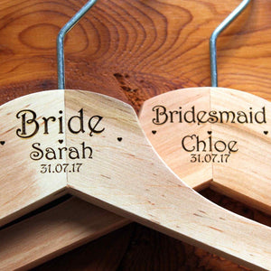 10 Personalised Bridal Wedding Hanger in Wood or White - Hanger Engraved Wedding Gift Bride, Bridesmaids and more.
