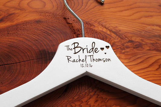 Personalised Bridal Wedding Hanger in Wood or White - Hanger Engraved Wedding Gift Bride, Bridesmaids and more - Hearts Style